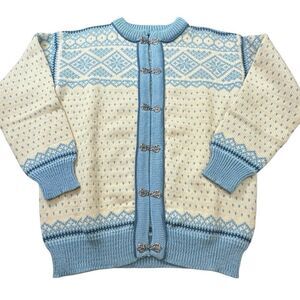 Dale of Norway Pure New Wool Blue Fair Isle Chunky Knit Cardigan, Large /52